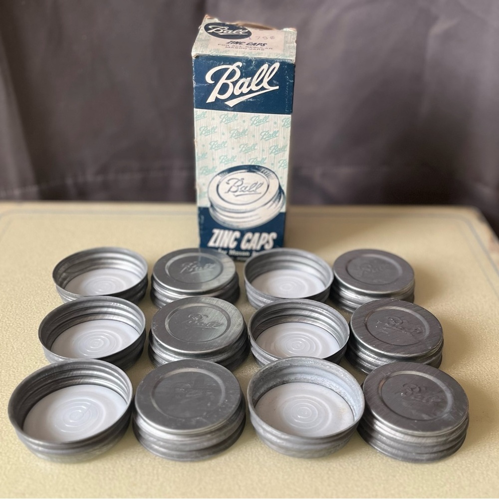 Vintage Zinc Ball Jar Caps w/ Porcelain Liners & Original Box
